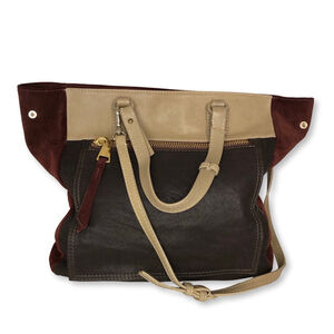 Via Repubblica Leather Suede Tote Bag Large Brown Burgundy